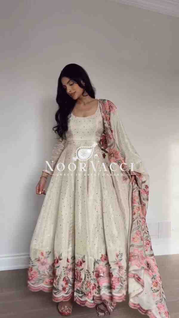 Chinon Silk Suit Set with Mukesh and Sequin Work and Dupatta