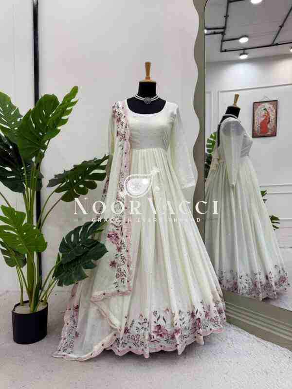 Chinon Silk Suit Set with Mukesh and Sequin Work and Dupatta - Image 4