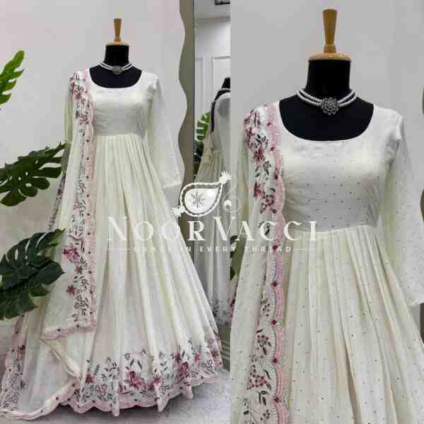 Chinon Silk Suit Set with Mukesh and Sequin Work and Dupatta - Image 3