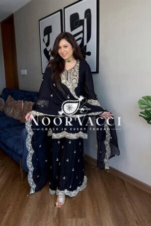 Shop Pure Chinnon Silk Embroidered Plazzo Set with Dupatta