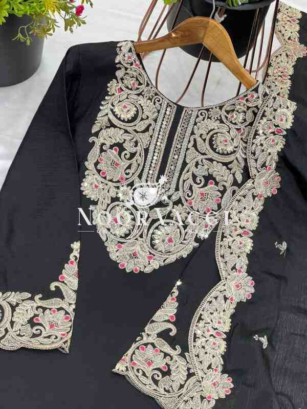 Pure Chinnon Silk Embroidered Plazzo Set with Dupatta - Image 4