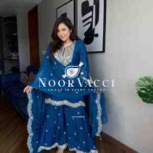 Pure Chinnon Silk Embroidered Plazzo Set with Dupatta