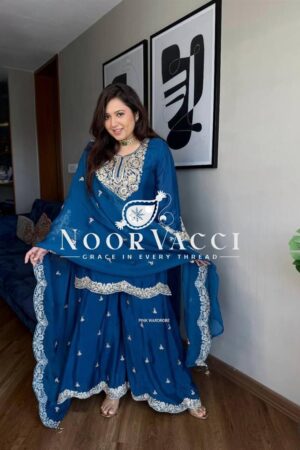 Buy Pure Chinnon Silk Embroidered Plazzo Set with Dupatta