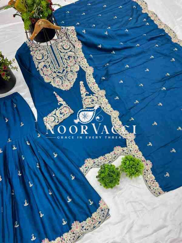 Pure Chinnon Silk Embroidered Plazzo Set with Dupatta - Image 3