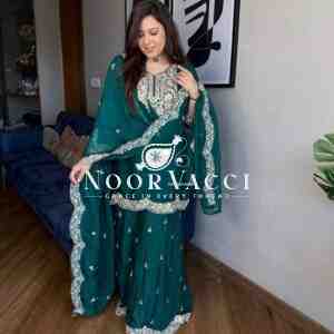 Pure Chinnon Silk Embroidered Plazzo Set with Dupatta
