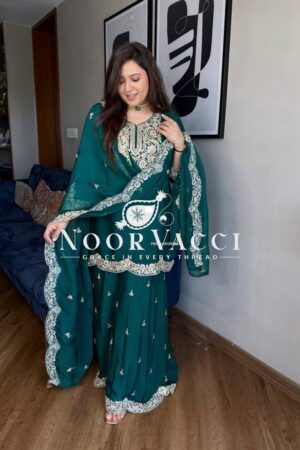 Shop Pure Chinnon Silk Embroidered Plazzo Set with Dupatta