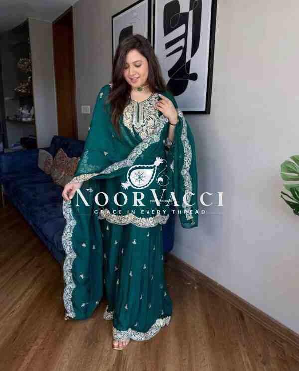 Pure Chinnon Silk Embroidered Plazzo Set with Dupatta