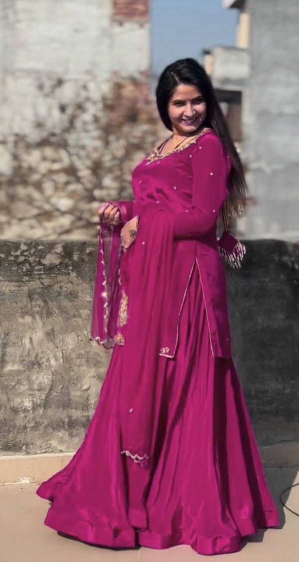 Buy Natural Crepe Silk Embroidered Top & Lehenga Set with Net Dupatta – Full Stitched Elegance - Image 2