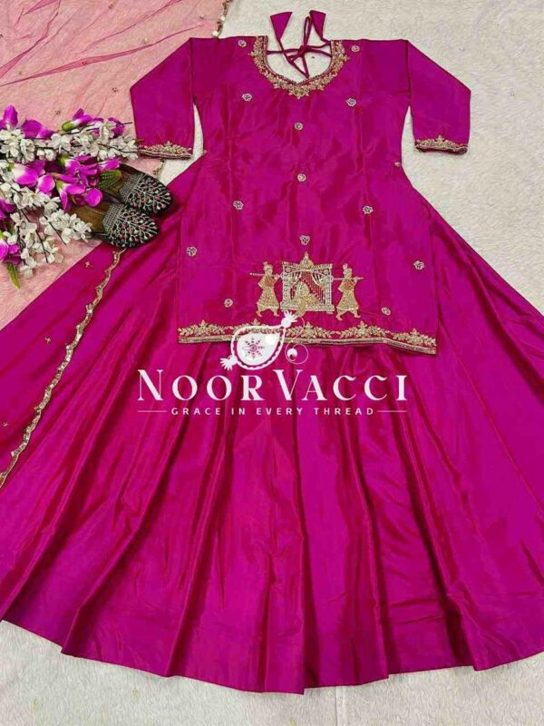 Buy Natural Crepe Silk Embroidered Top & Lehenga Set with Net Dupatta – Full Stitched Elegance - Image 3