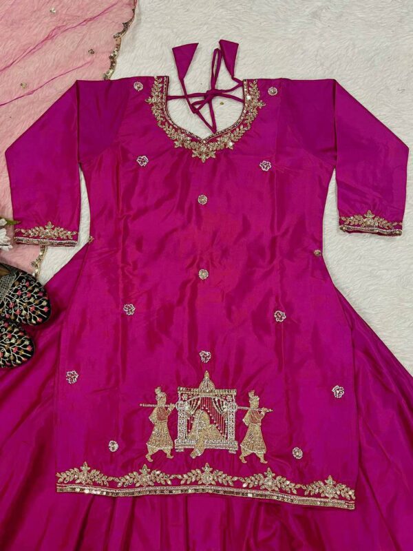 Buy Natural Crepe Silk Embroidered Top & Lehenga Set with Net Dupatta – Full Stitched Elegance - Image 4