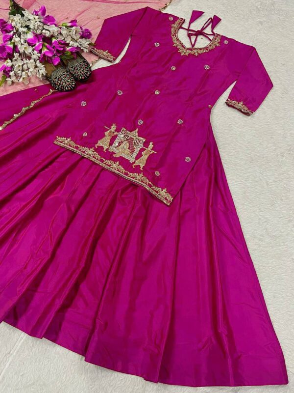 Buy Natural Crepe Silk Embroidered Top & Lehenga Set with Net Dupatta – Full Stitched Elegance - Image 5