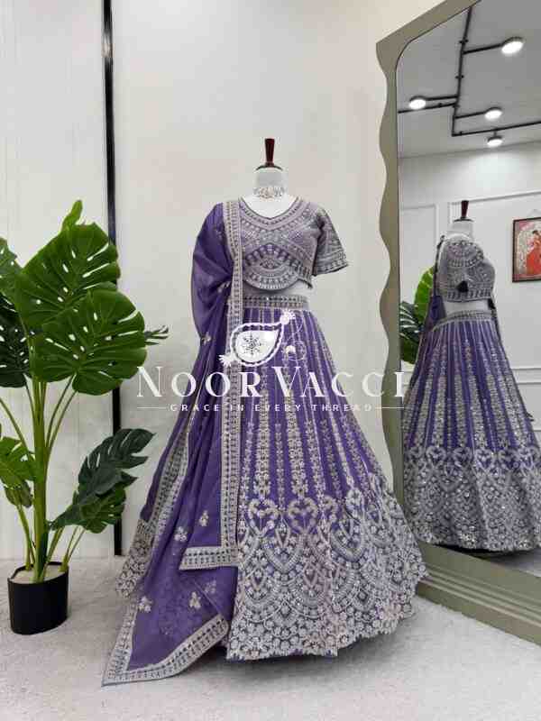 Elegant Faux Georgette Lehenga Set with Coding Dori & Sequin Work - Image 3