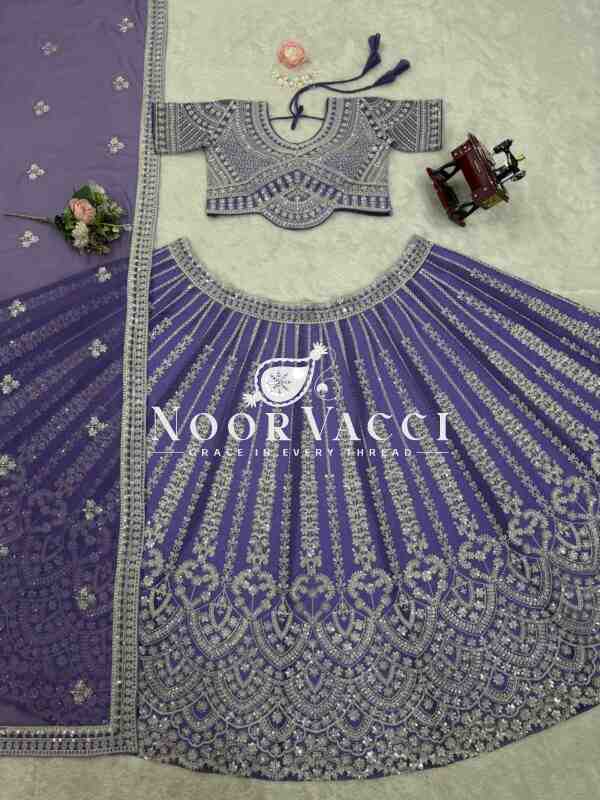 Elegant Faux Georgette Lehenga Set with Coding Dori & Sequin Work - Image 10