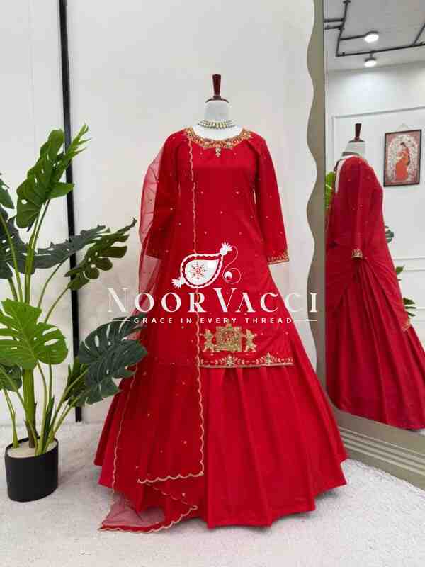 Natural Crepe Silk Lehenga Set with Thread & Sequin Work and Net Dupatta - Image 8