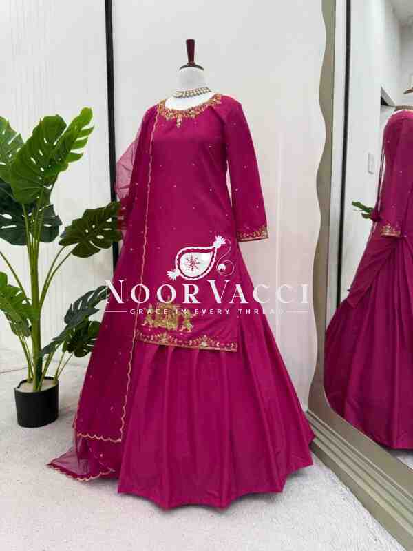 Natural Crepe Silk Lehenga Set with Thread & Sequin Work and Net Dupatta - Image 6