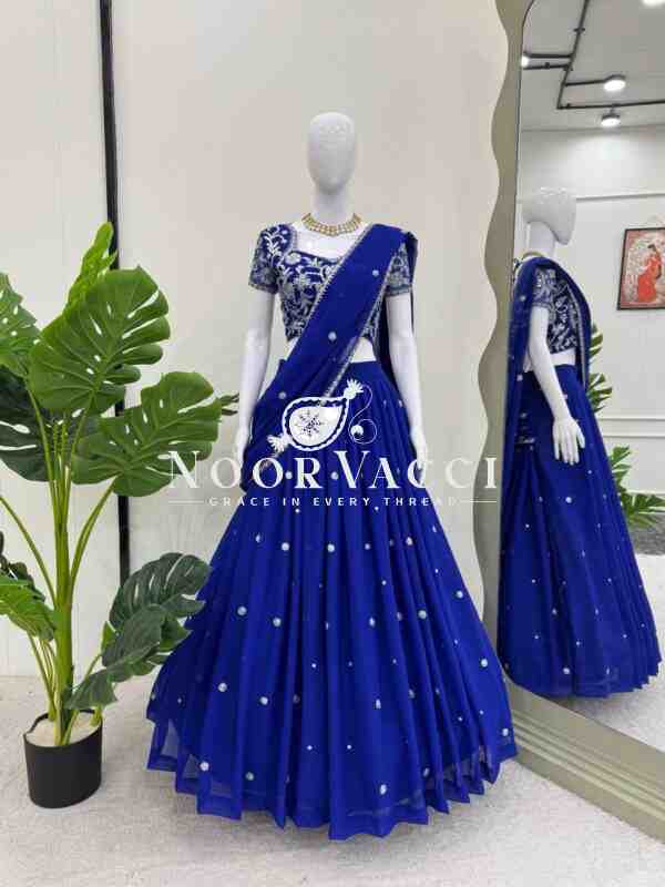 Lehenga Saree with Ruffle Style and Sequins Embroidery