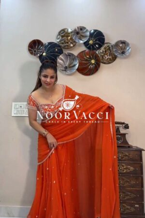 Shop Lehenga Saree with Ruffle Style and Sequins Embroidery