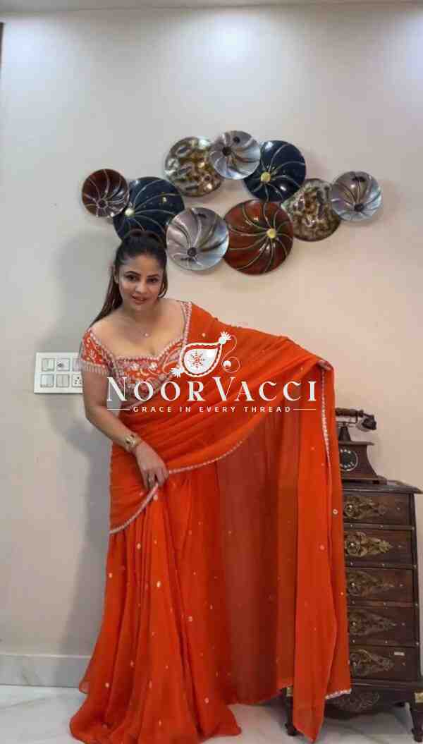 Lehenga Saree with Ruffle Style and Sequins Embroidery