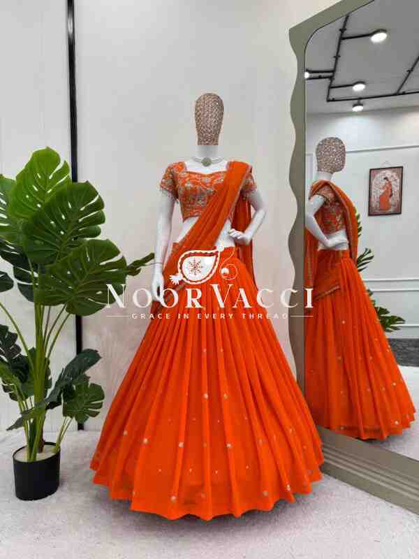 Lehenga Saree with Ruffle Style and Sequins Embroidery - Image 5