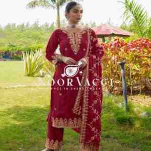New Designer Embroidered Chinon Suit