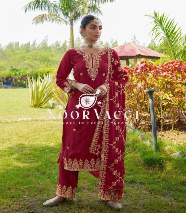 Shop Designer Embroidered Chinon Suit