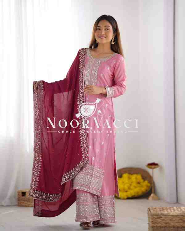 Chinnon Silk Embroidered Festival Set with Dupatta – Ready to Wear