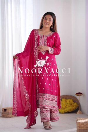 Shop Chinnon Silk Embroidered Festival Set with Dupatta – Ready to Wear