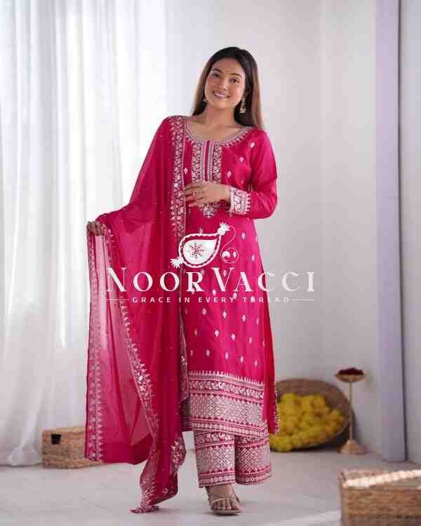 Chinnon Silk Embroidered Festival Set with Dupatta – Ready to Wear