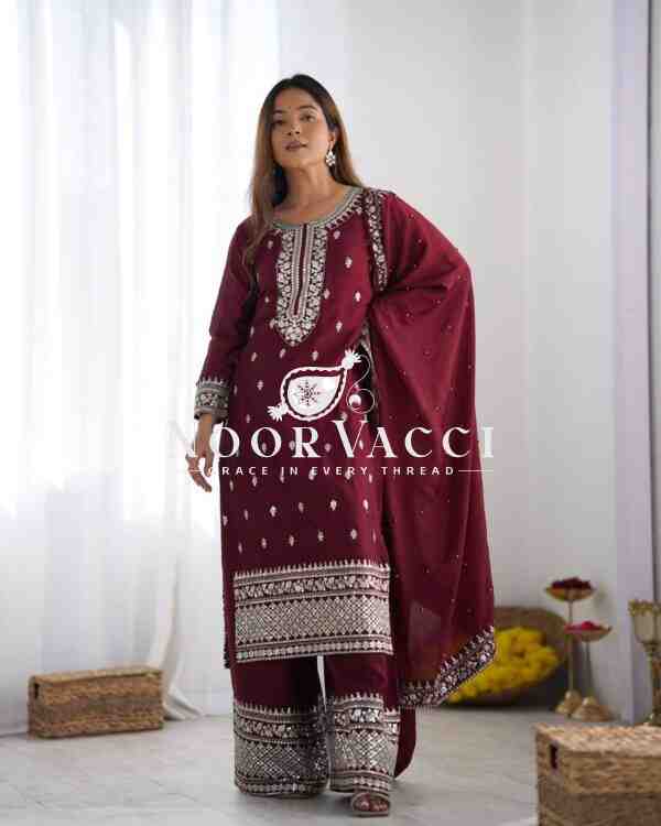Chinnon Silk Embroidered Festival Set with Dupatta – Ready to Wear