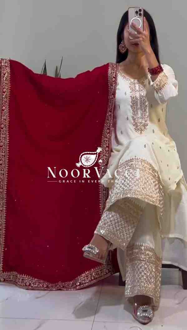Chinnon Silk Embroidered Pant Set with Dupatta
