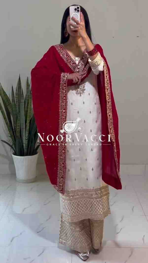 Chinnon Silk Embroidered Pant Set with Dupatta - Image 2