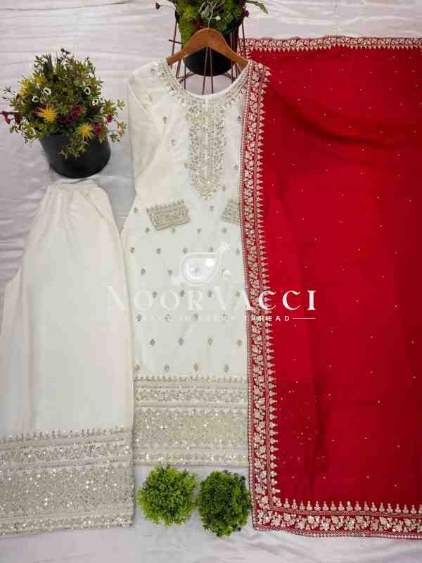 Chinnon Silk Embroidered Pant Set with Dupatta - Image 3