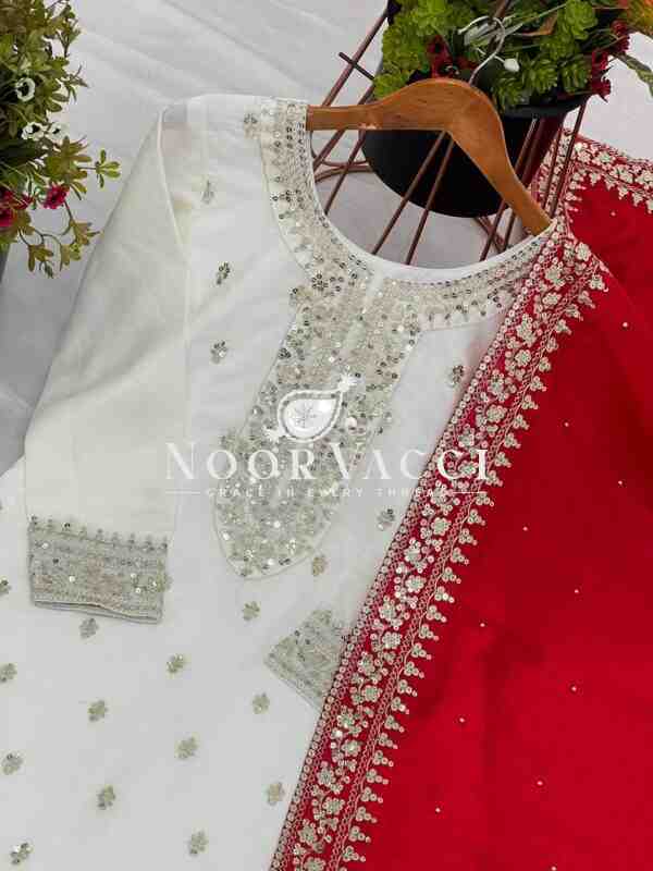 Chinnon Silk Embroidered Pant Set with Dupatta - Image 4