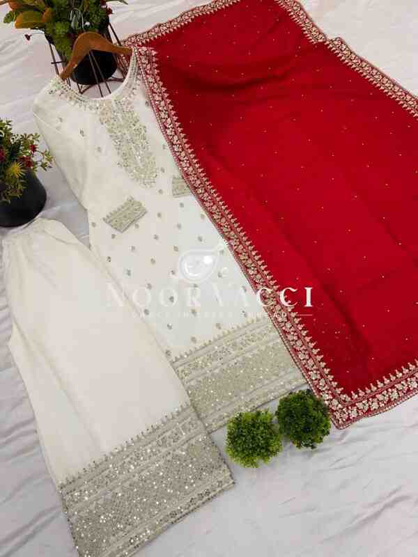 Chinnon Silk Embroidered Pant Set with Dupatta - Image 5