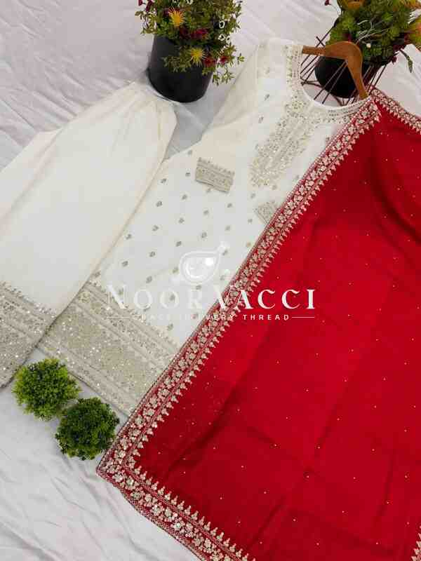 Chinnon Silk Embroidered Pant Set with Dupatta - Image 6