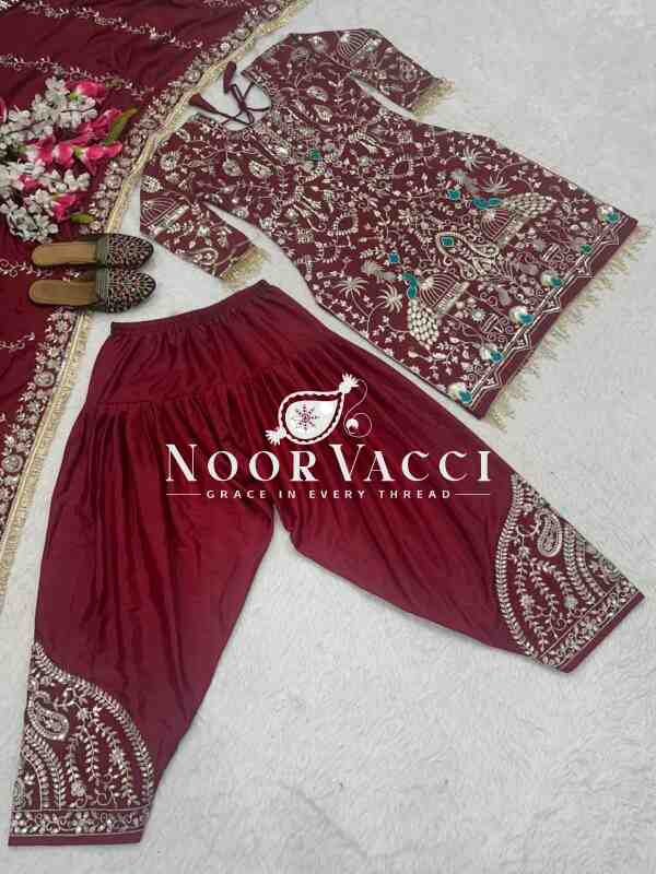 Natural Crepe Embroidered Top with Dhoti Salwar & Dupatta – Full Stitched Party Ensemble - Image 7