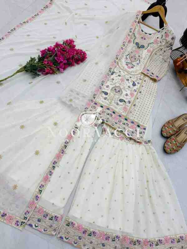 Fox Georgette Embroidered Party Top Pallazo & Dupatta Set - Image 6