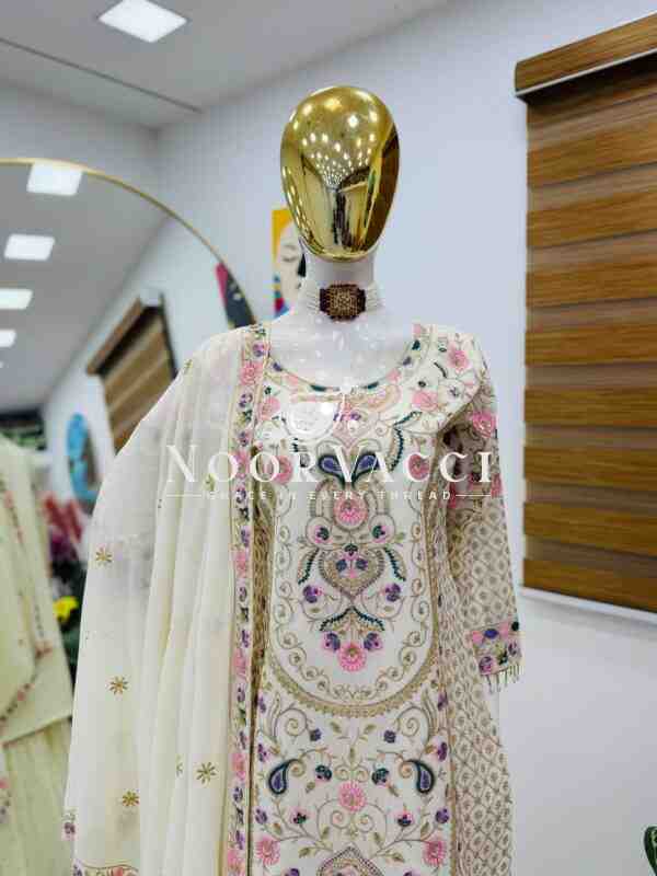 Fox Georgette Embroidered Party Top Pallazo & Dupatta Set - Image 4