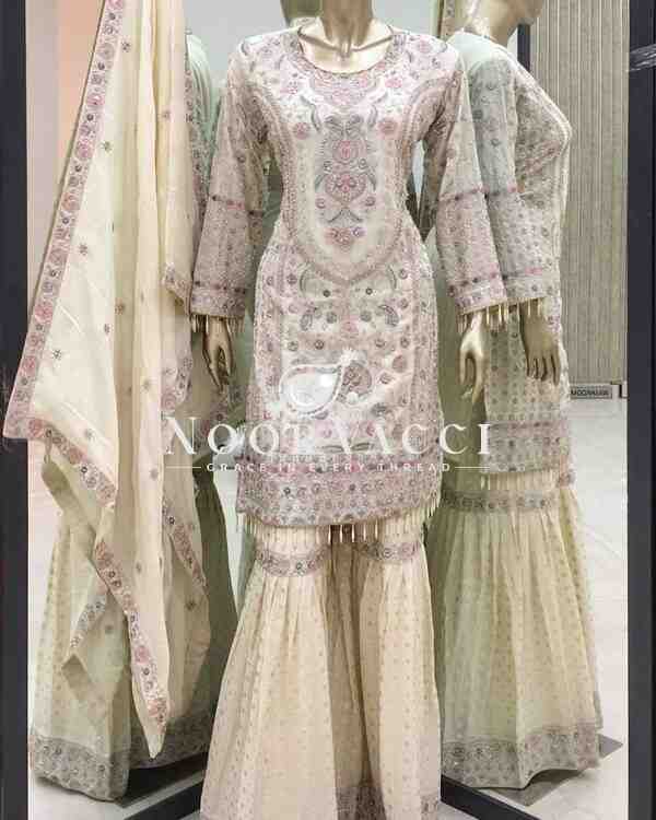 Fox Georgette Embroidered Party Top Pallazo & Dupatta Set - Image 3
