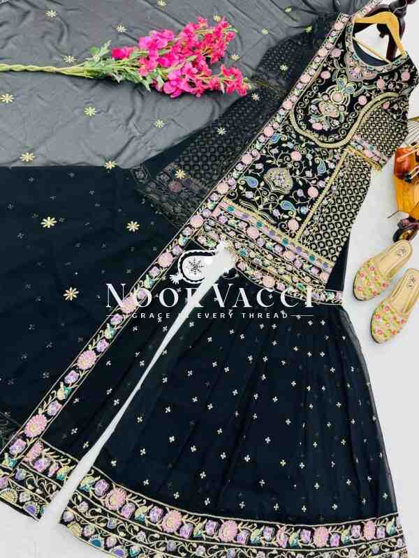 Fox Georgette Embroidered Party Top Pallazo & Dupatta Set - Image 6