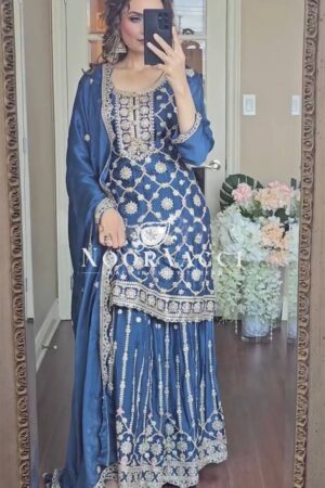 Shop Elegant Chinnon Silk Plazzo Suit with Heavy Coding Sequence Embroidery
