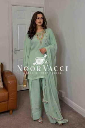 Shop Maska Cotton Embroidered Farshi Salwar Set with Dupatta