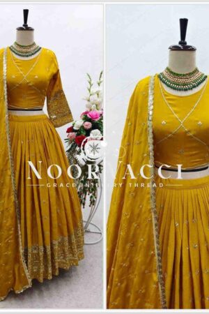 Buy Slub Satin Silk Embroidered Lehenga Choli with Dupatta Set (Semi-Stitched)