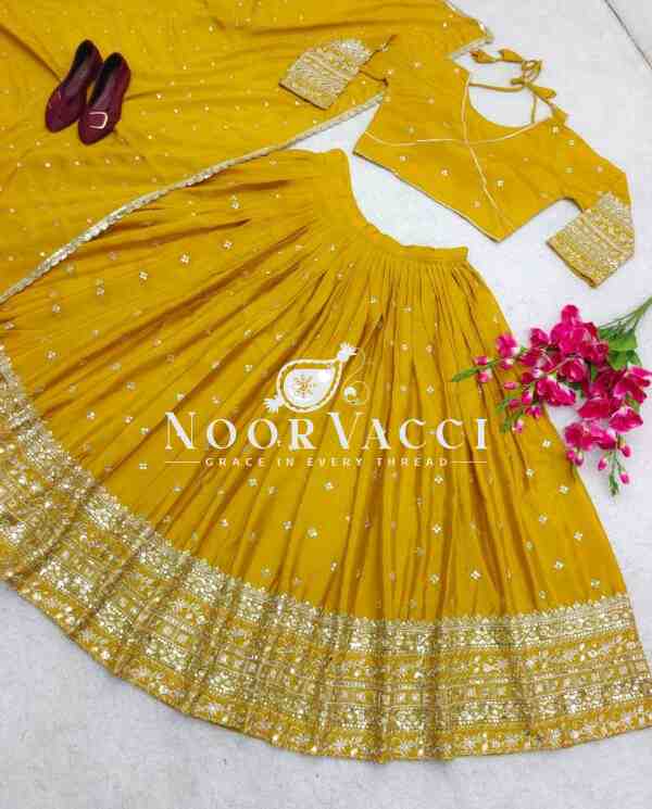 Slub Satin Silk Embroidered Lehenga Choli with Dupatta Set (Semi-Stitched) - Image 5