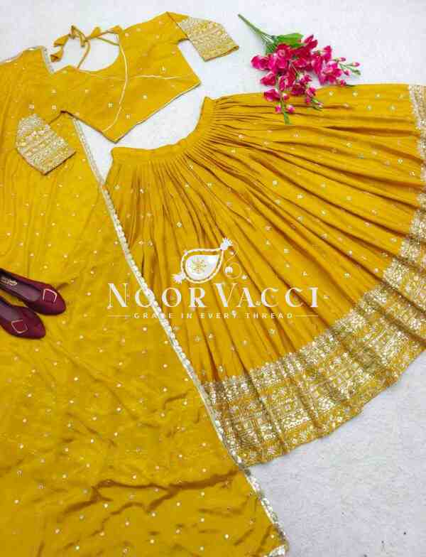 Slub Satin Silk Embroidered Lehenga Choli with Dupatta Set (Semi-Stitched) - Image 4