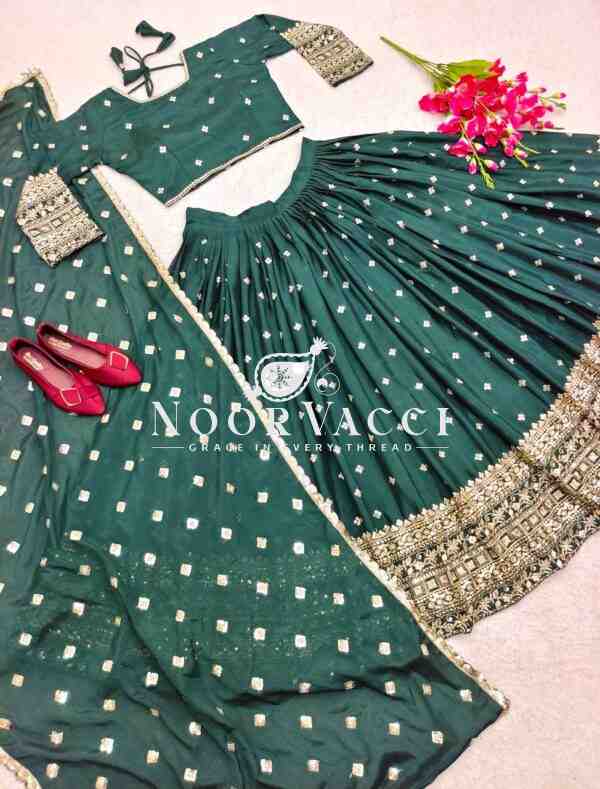 Slub Satin Silk Embroidered Lehenga Choli with Dupatta Set (Semi-Stitched) - Image 4