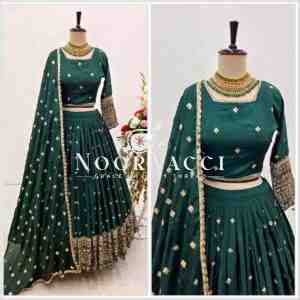 Slub Satin Silk Embroidered Lehenga Choli with Dupatta Set (Semi-Stitched)