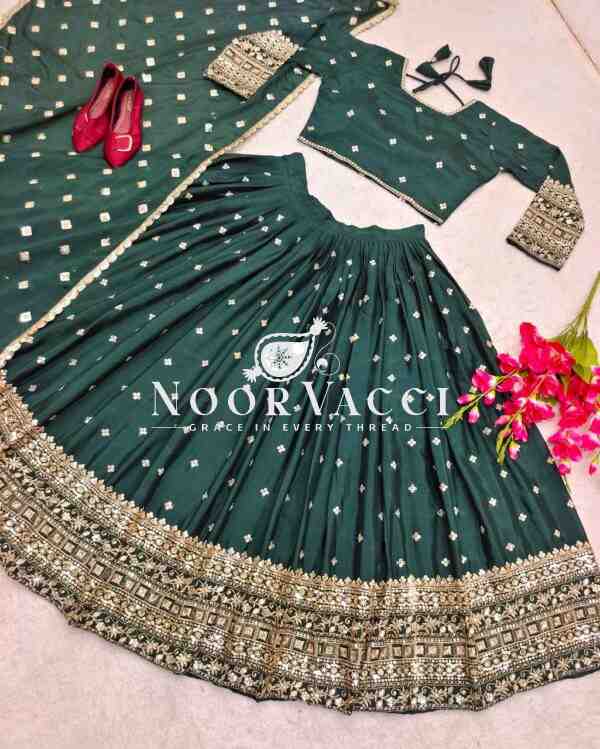 Slub Satin Silk Embroidered Lehenga Choli with Dupatta Set (Semi-Stitched) - Image 5