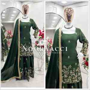Cinon Silk Embroidered Top with Sarara and Dupatta – Fully Stitched Set