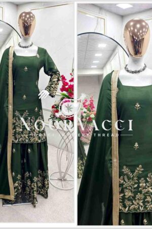 Buy Cinon Silk Embroidered Top with Sarara and Dupatta – Fully Stitched Set